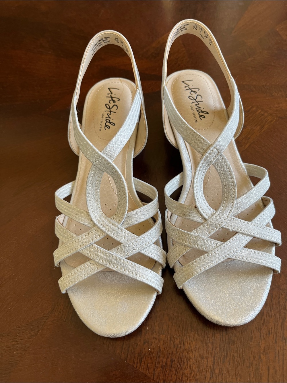Life Stride Silver Crisscross Slingback Sandals